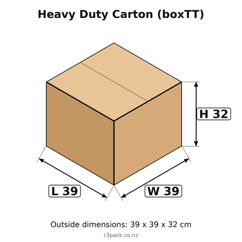 Carton 39 x 39 x 32 cm outside dimensions